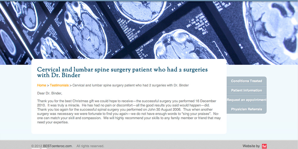 SACHS Detailed Testimonial Page