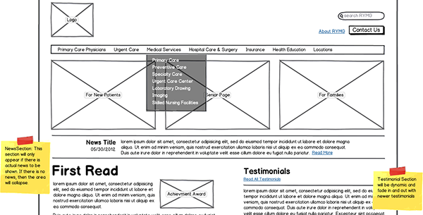 RYMG wireframe for home page
